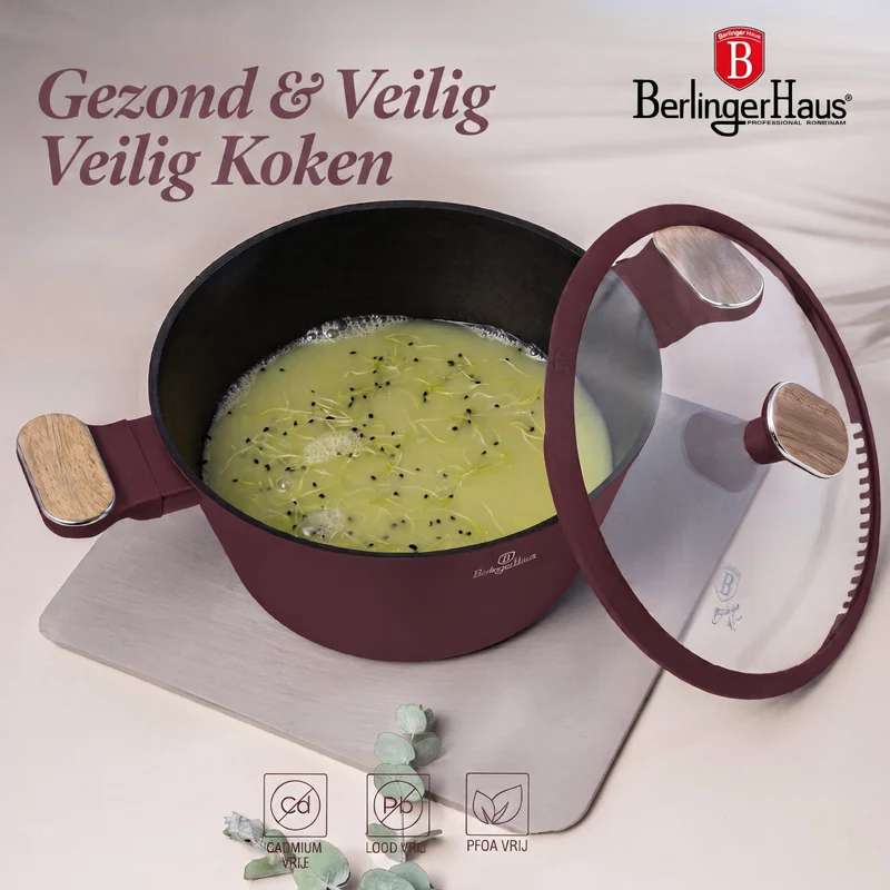BerlingerHaus Topfset Nordic Matt Bordeaux 11-teilig - Kochtopf ø 20, 24, 28 cm, Bratpfanne ø 24, 28 cm & Stielkasserolle ø 16 cm - Geeignet für alle Wärmequellen