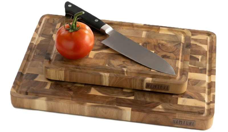 Namture Schneidebrettset Akazie Endgrain 2-teilig - M & XL - Holz Schneide- und Vorbereitungsbretter