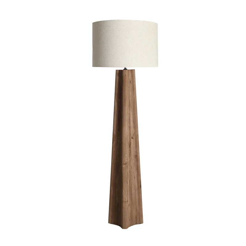 Lampe aus Mangoholz in braun mit Juteschirm in Creme