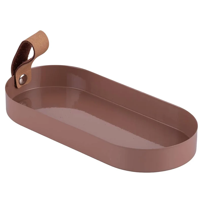 Metalltablett taupe Griff aus Leder 21,5 ( passend zu unseren Ölkännchen )