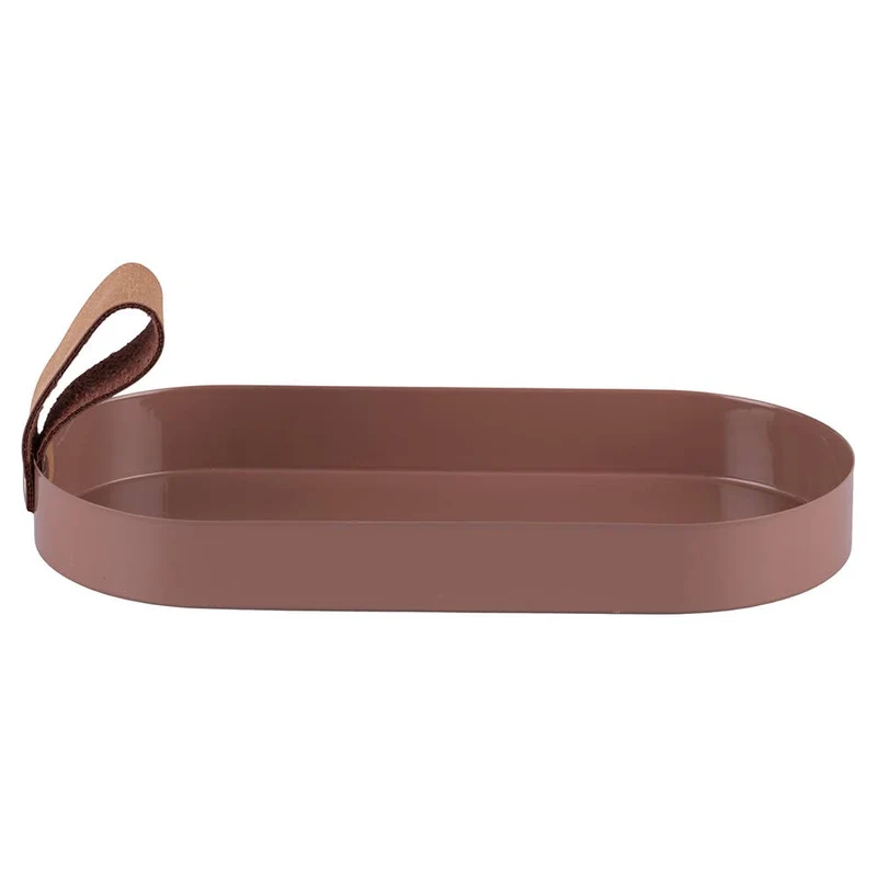 Metalltablett taupe Griff aus Leder 21,5 ( passend zu unseren Ölkännchen )