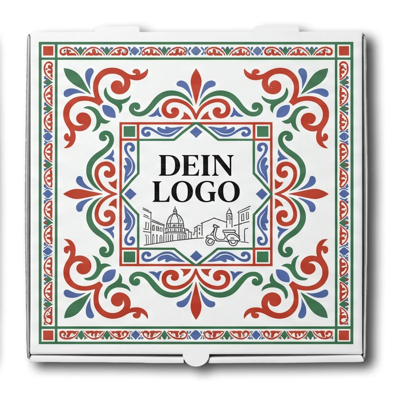 Model C Pizzakarton Weiß 1 - 4 farb. dein Design, ≤70% Druckfläche