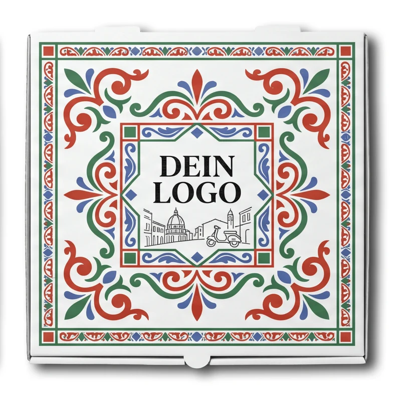 Model C Pizzakarton Weiß 1 - 4 farb. dein Design, ≤70% Druckfläche