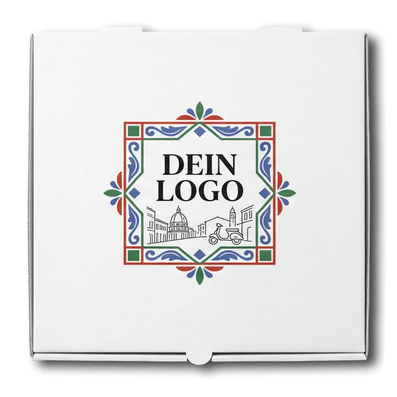 Model C Pizzakarton Weiß 1 - 4 farb. dein Design, ≤35% Druckfläche
