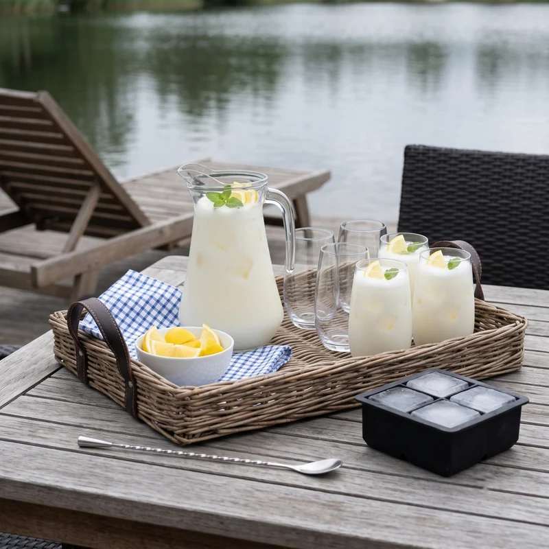 Cocktail-Set Vanessa - Karaffe 1,6 L mit 6 Longdrinkgläsern 390 ml, Barlöffel & Eiswürfelform