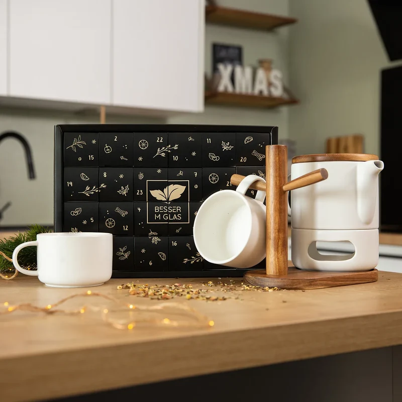 Tee Adventskalender mit Keramik Teekannenset