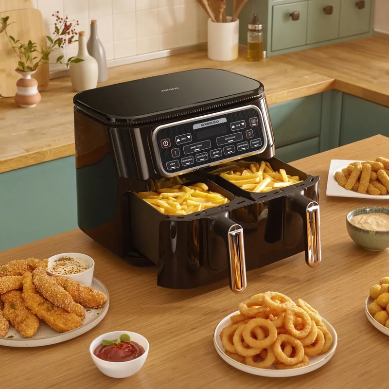 Karaca Air Cook Duo Heißluftfritteuse XXXL 8 Liter, Black Chrome, 8 Personen, 2500W