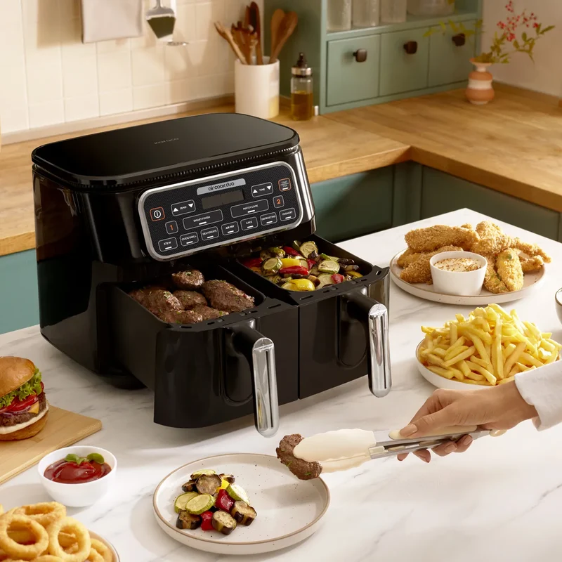 Karaca Air Cook Duo Heißluftfritteuse XXXL 8 Liter, Black Chrome, 8 Personen, 2500W