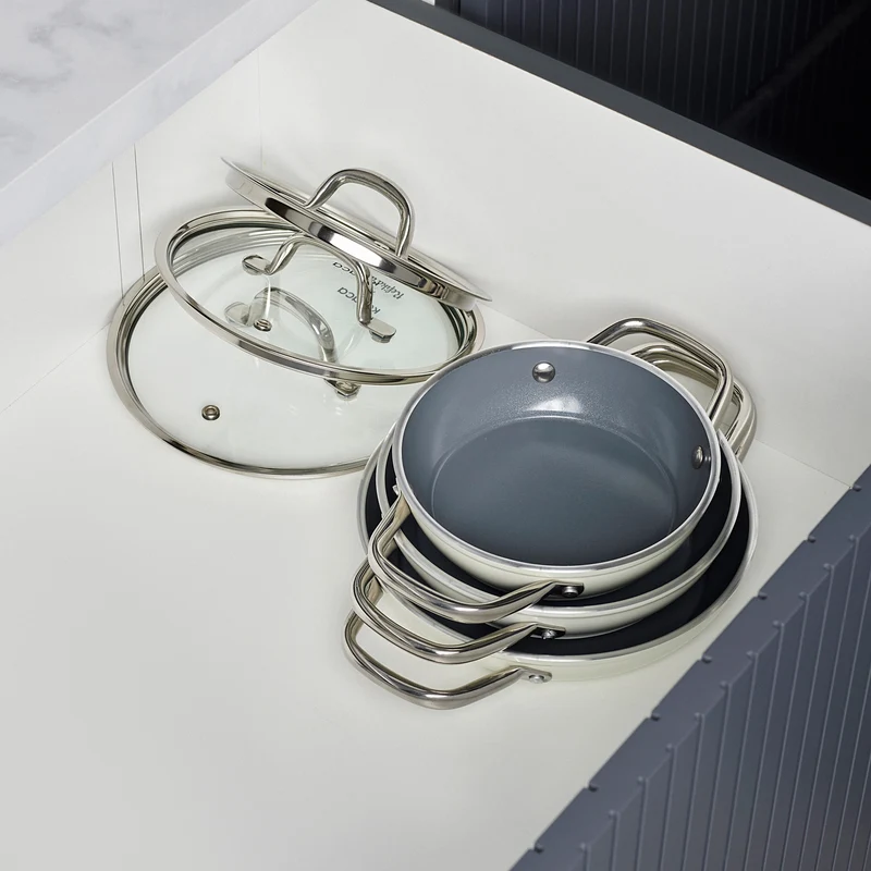 Karaca x Refika Swiss Crystal Creamy Metall 6-teiliges Sahan-Set Creme