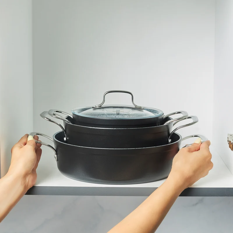 Karaca Biogranit Power-Inox Monet – 8-teiliges Topf- und Pfannenset Schwarz
