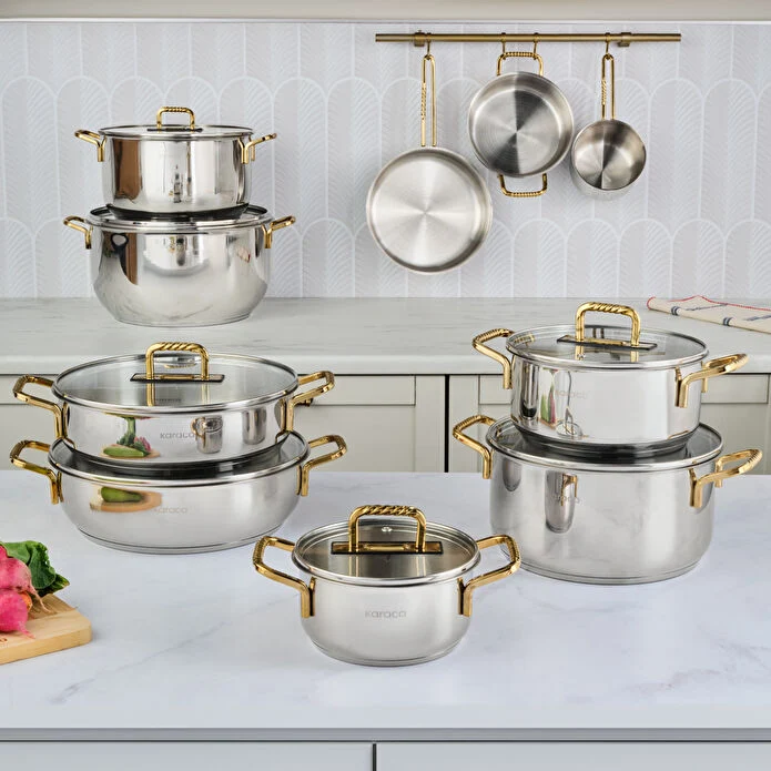 Karaca Maçka Edelstahl-Kochtopf mit Induktionsboden, 14 cm, Gold