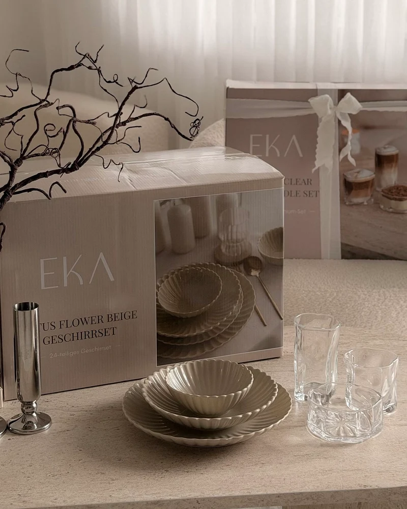 Lotus Beige Flower Teller-Set x Diamond Clear Snack Bundle Set