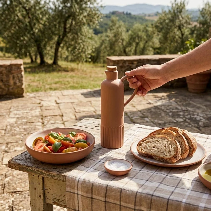 Ölkännchen taupe mit Korkverschluss, Fassungsvermögen 635 ml
