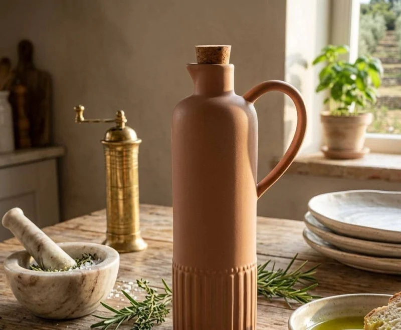 Ölkännchen taupe mit Korkverschluss, Fassungsvermögen 635 ml