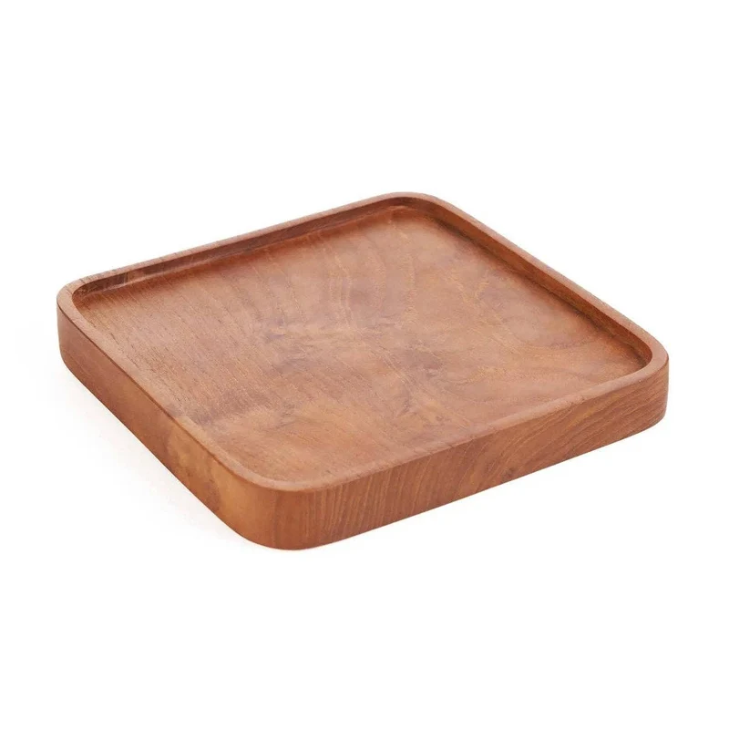 Teak-Holz quadratischer Teller – Natur – XS