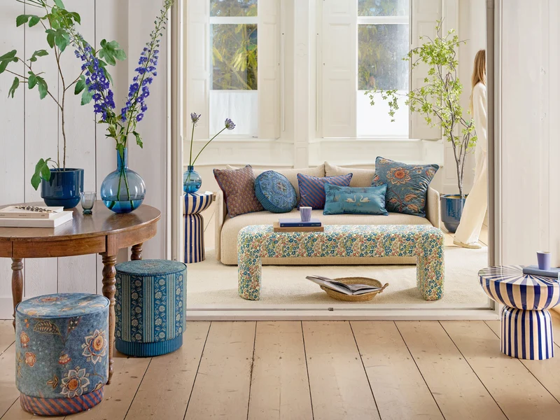 PIP STUDIO Rosa Rani Pouf / Hocker blau 40x45cm