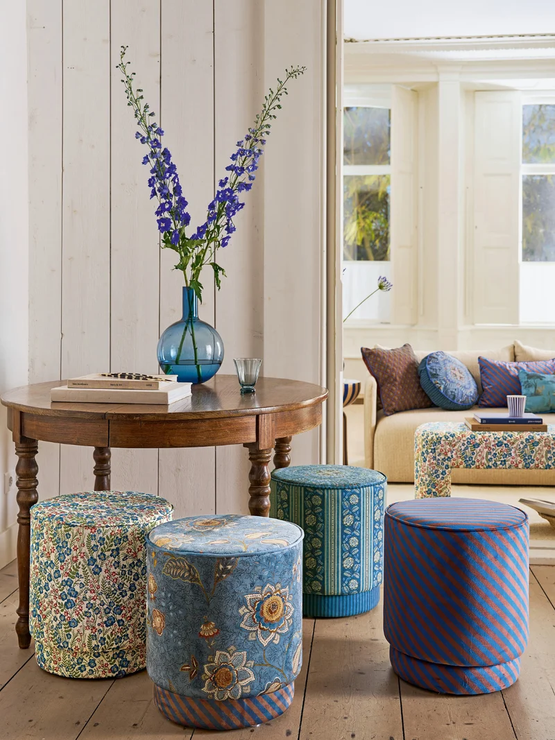 PIP STUDIO Rosa Rani Pouf / Hocker blau 40x45cm