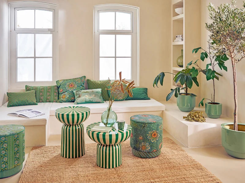 PIP STUDIO Mumbai Morning Pouf / Hocker grün 40x45cm