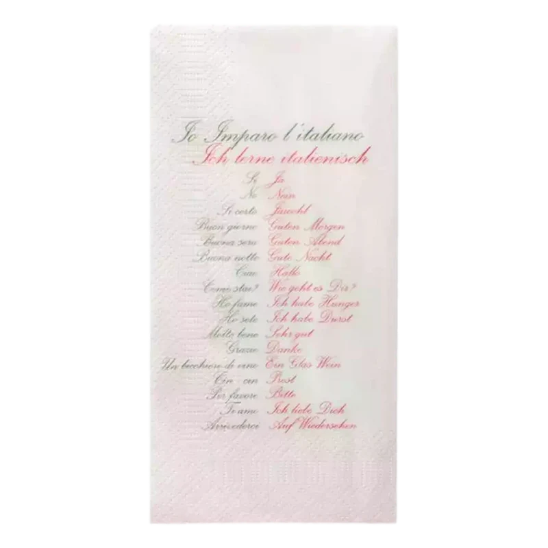 Tissue-Servietten "Ich lerne italienisch", 40x40cm, 2-lagig, 1/8 Buchfalz, weiß