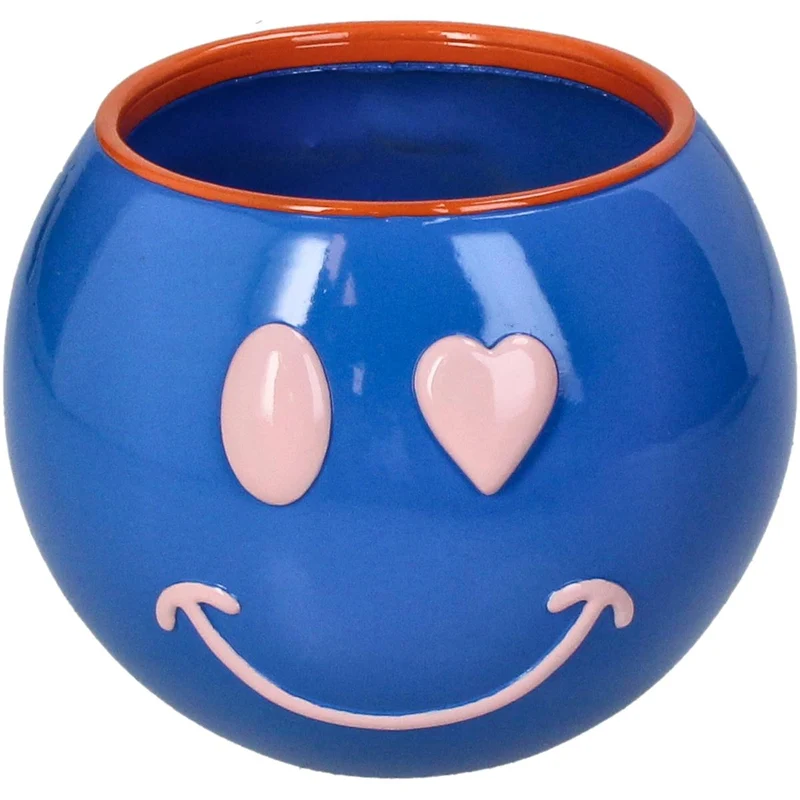 Pflanzgefäß Smiley Polyresin Blau 13,5x13,5x11cm