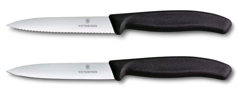 Victorinox Gemüsemesser-Set Swiss Classic Schwarz 2-teilig - Wellenschliff & Glatt Gemüsemesser