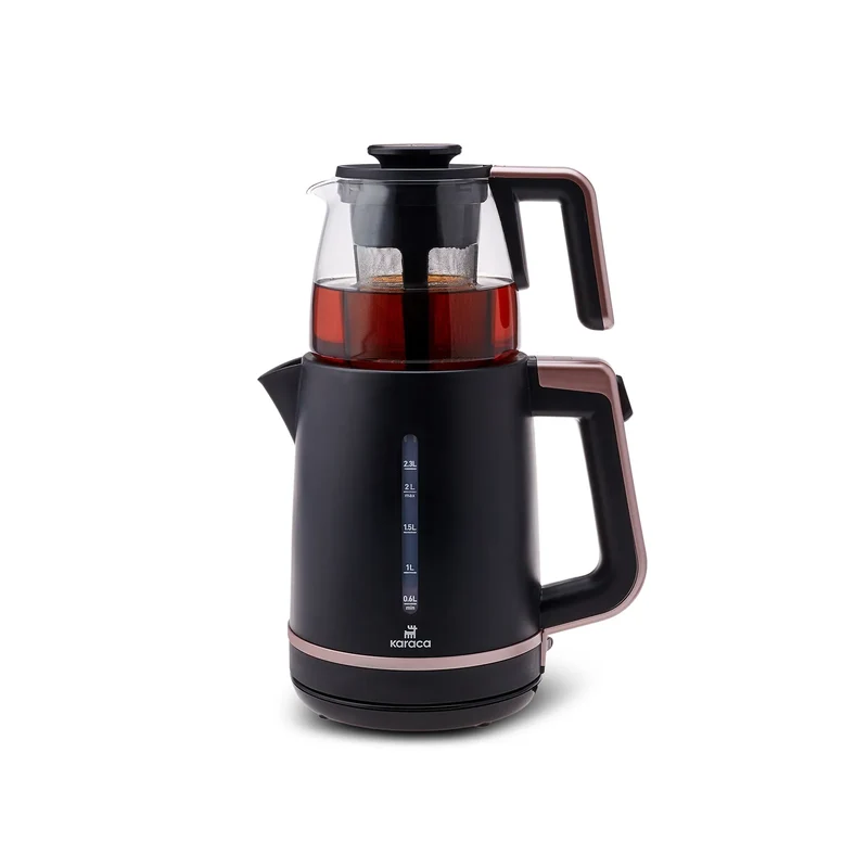 Karaca Maxi Tea XL 2in1 Teezubereiter mit Glasinfusor und Wasserkocher Roseberry, 1700W