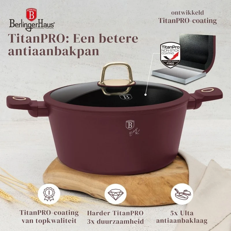 BerlingerHaus Topfset Matt Bordeaux 11-teilig - Kochtopf ø 20, 24, 28 cm, Bratpfanne ø 24, 28 cm & Stielkasserolle ø 16 cm - geeignet für alle Wärmequellen