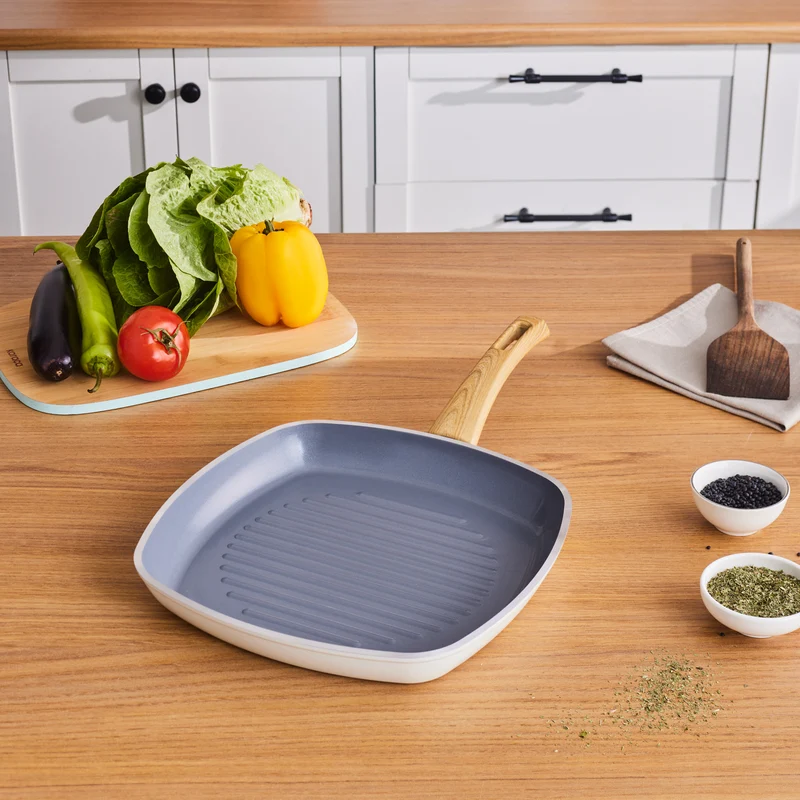 Karaca Swiss Crystal 28 cm Induktions Grillpfanne, Creamy