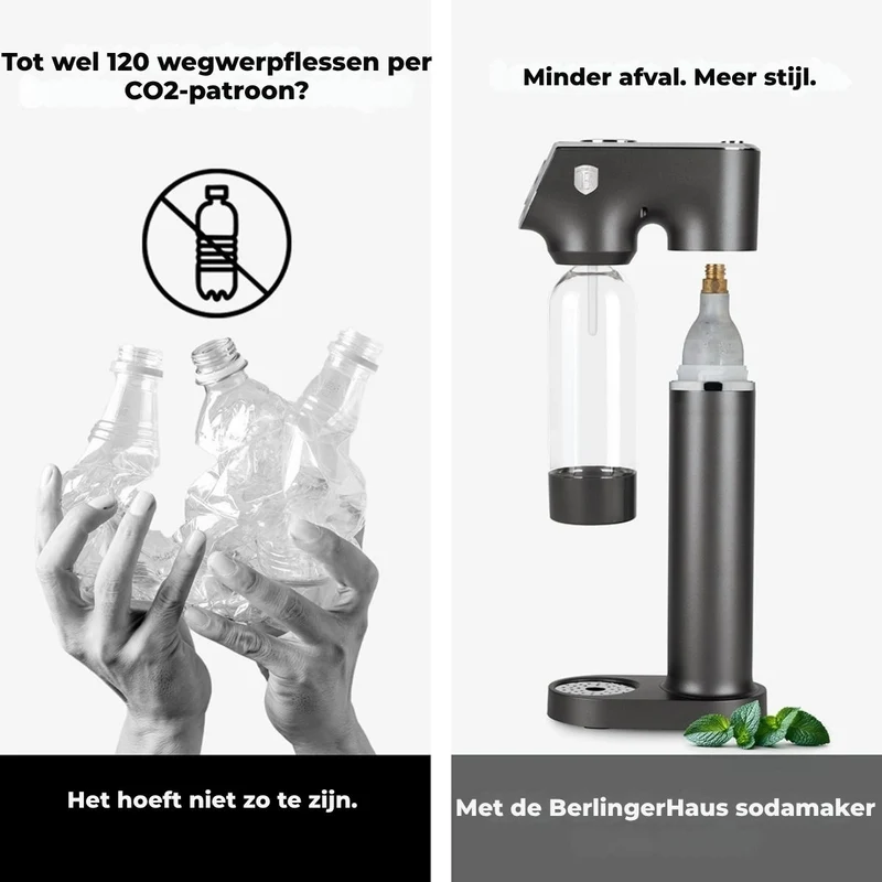 BerlingerHaus Wassersprudler Matt Anthrazit - Barometer - Inklusive 2 Flaschen