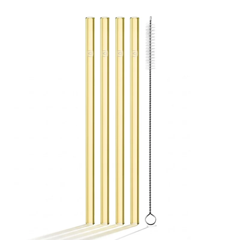 Glastrinkhalm SOLE 20 cm gelb 4er-Set + Reinigungsbürste