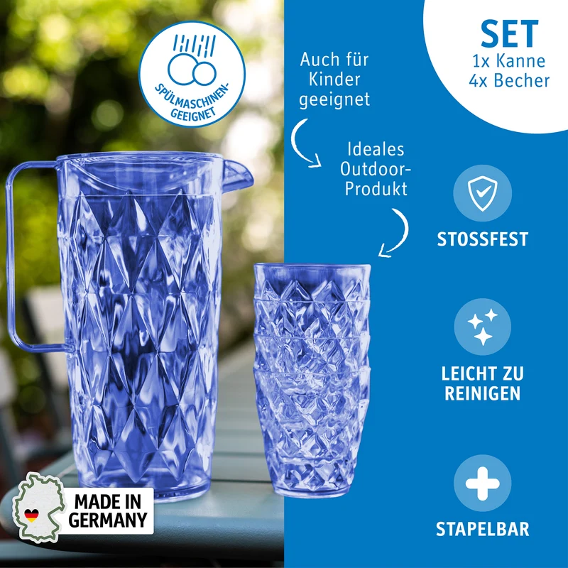 Kanne mit 4 Bechern CRYSTAL