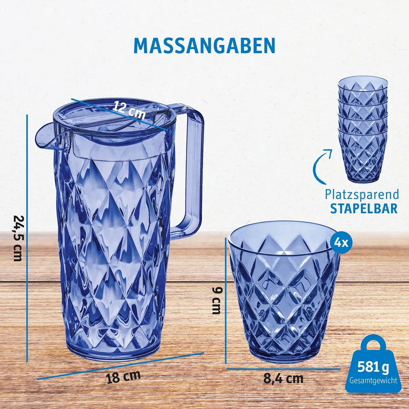 Kanne mit 4 Bechern CRYSTAL