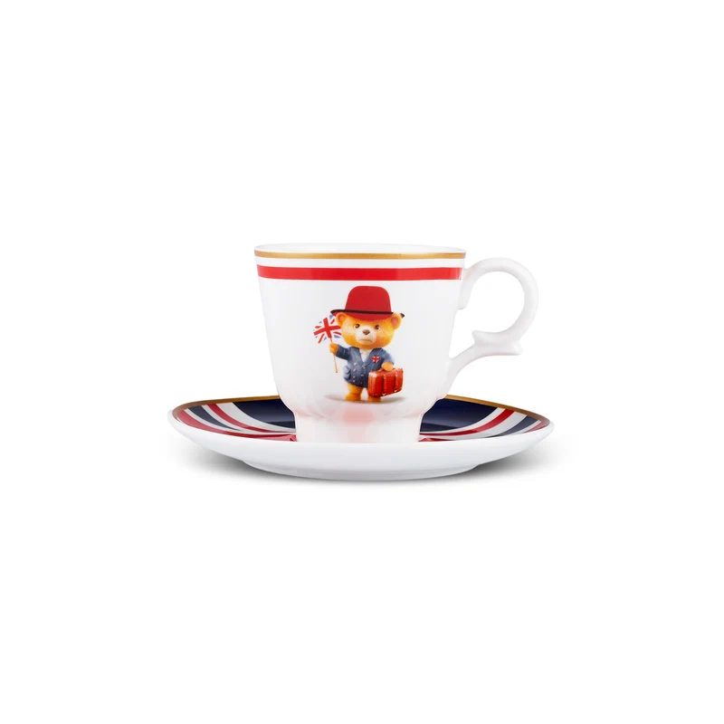Karaca London 4-teiliges Bone China Espresso-/Türkische Kaffeetassen-Set für 2 Personen, 80 ml, Mehrfarbig