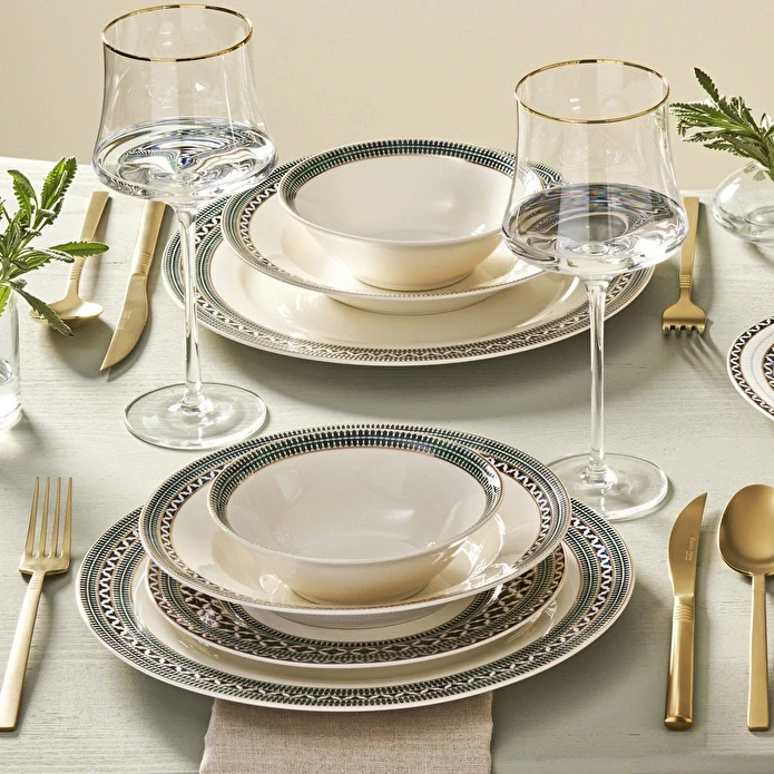 Karaca Elegance Bone Cordoba 53-teiliges Tafelservice für 12 Personen, Gold