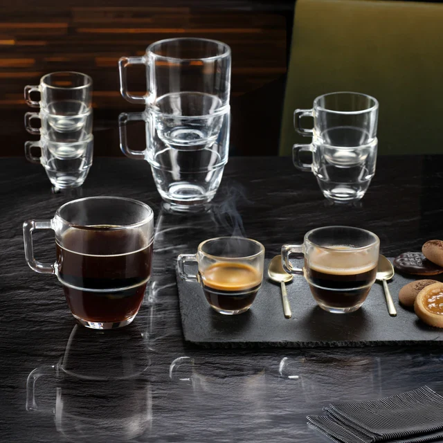 RCR Caffè 6-teiliges Glas-Espressotassen-Set für 6 Personen, 80 ml, Transparent