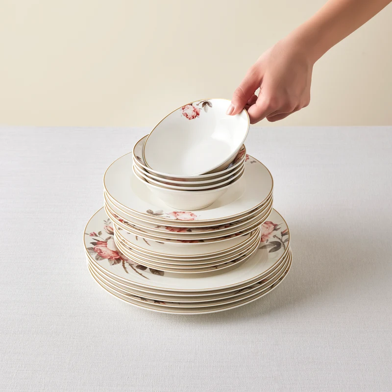 Karaca Bone China Rosie 24-teiliges Tafelservice für 6 Personen, Mehrfarbig
