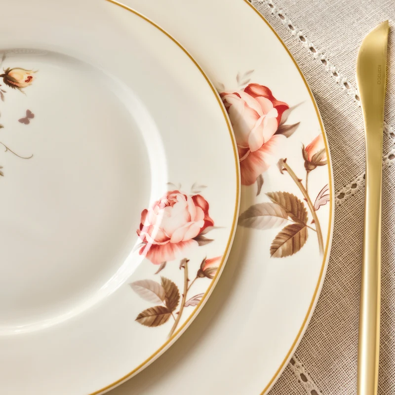 Karaca Bone China Rosie 24-teiliges Tafelservice für 6 Personen, Mehrfarbig