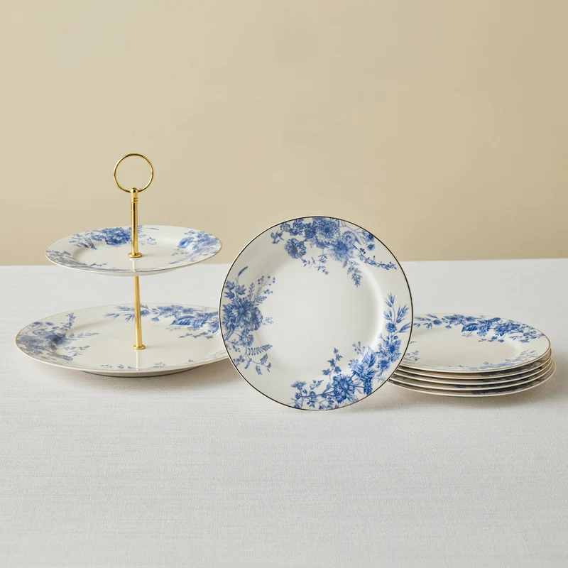 Karaca Delft 8-teiliges Bone-China Servierset für 6 Personen, Blau
