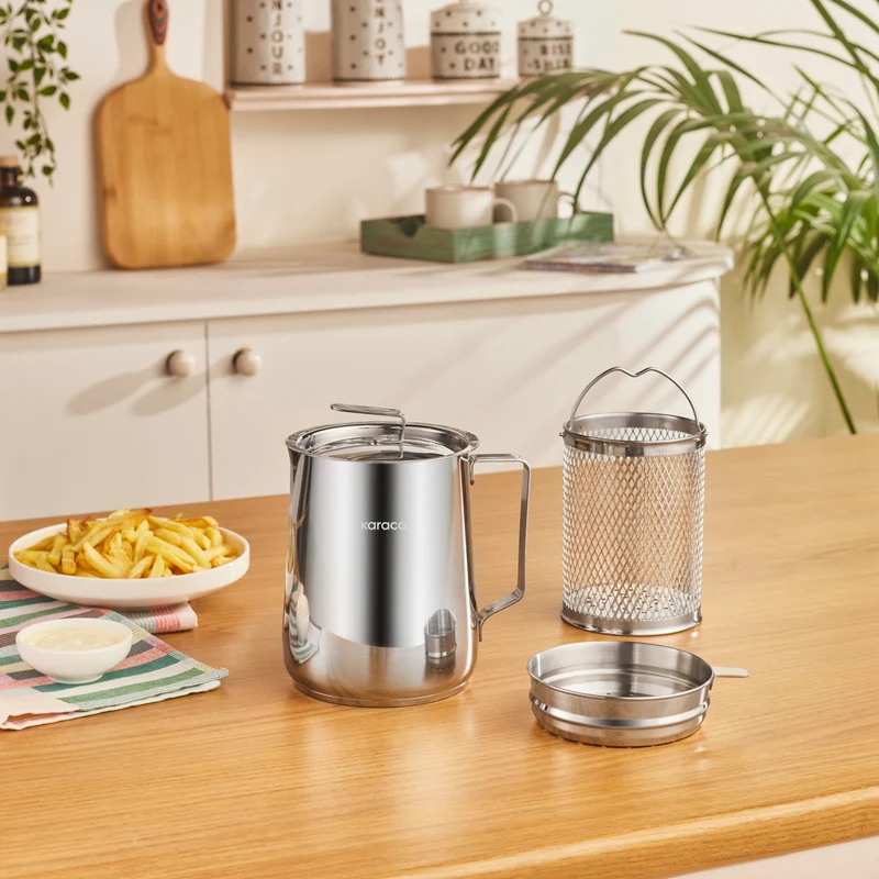 Karaca Minifry Fritteuse aus Edelstahl, 2 l, Silber
