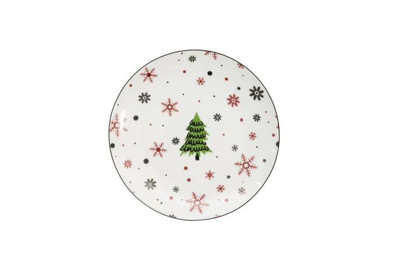 Cookinglife Weihnachtsgeschirrset Rot - Porzellan - 18-teilig / 6 Personen - 6 Speiseteller, 6 Frühstücksteller & 6 Schalen
