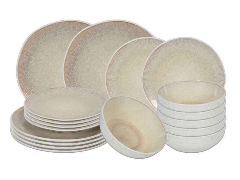 Cookinglife Geschirrset Nola Sand reaktive Glasur 18-teilig / 6 Personen - 6 Speiseteller, 6 Frühstücksteller und 6 Schalen