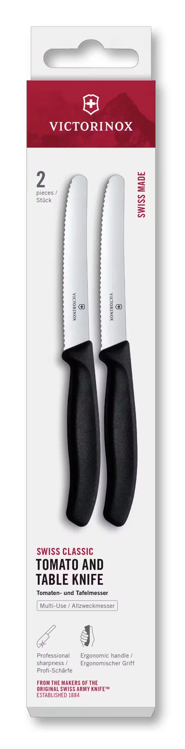 Victorinox Tomatenmesser Wellenschliff Swiss Classic Schwarz - 11 cm - 2 Stück
