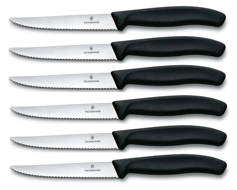 Victorinox Steakmesser Wellenschliff Swiss Classic Schwarz - 6 Stück