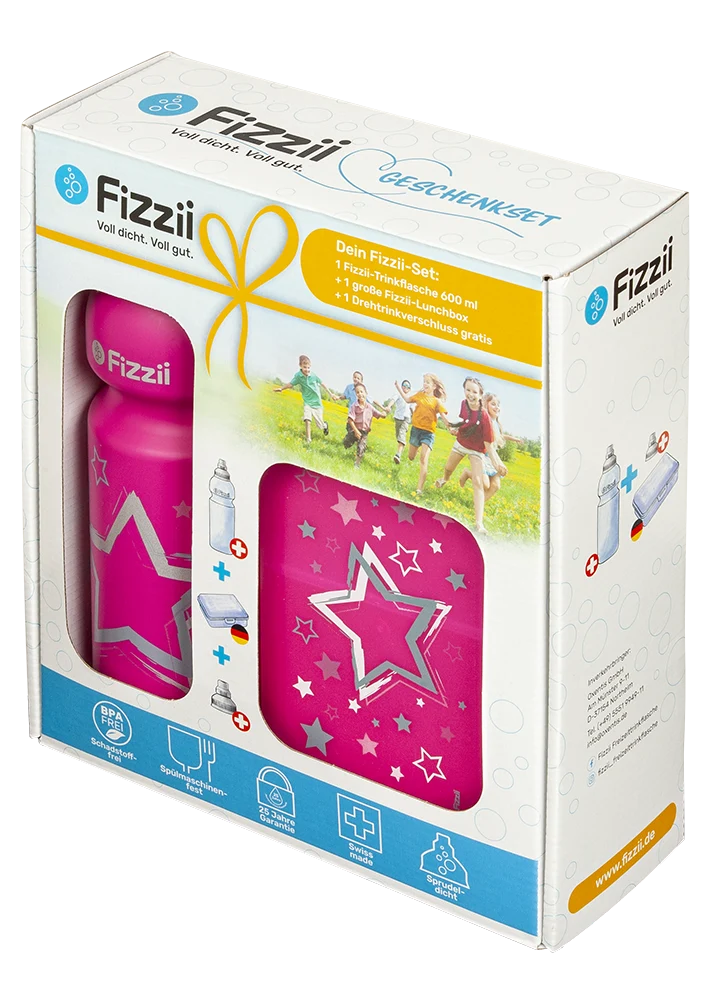 Fizzii Geschenkset Pausenbox & Trinkflasche mit Ersatzdeckel