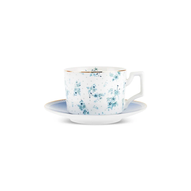 Karaca Jardin Bone-China Teetassen- und Untertassen-Set, 4-teilig, für 2 Personen, 230 ml, Blau