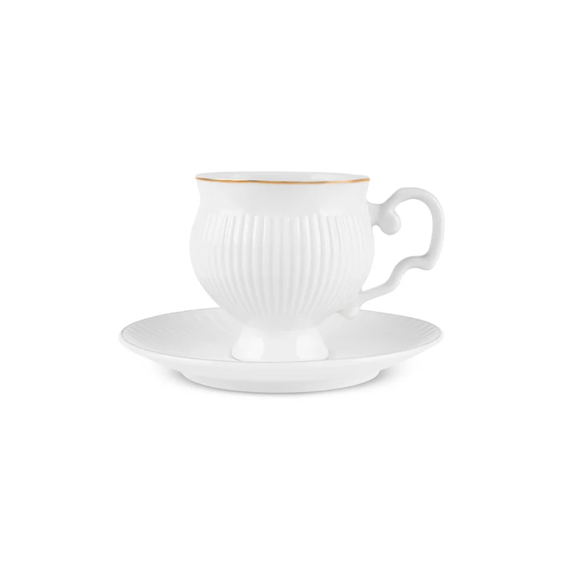 Karaca Malta Bone-China Teetassen-Set mit Untertassen, 4-teilig, für 2 Personen, 210 ml, Gold-Weiß.