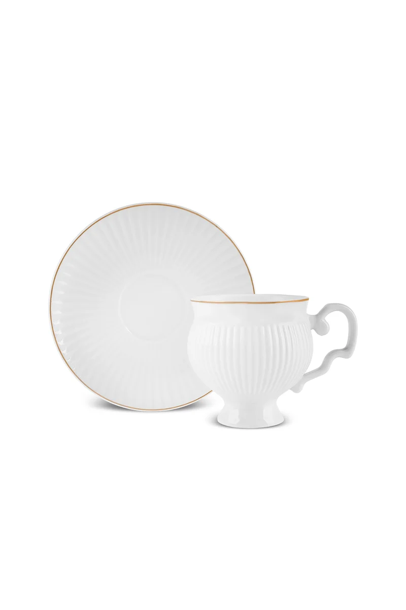 Karaca Malta Bone-China Teetassen-Set mit Untertassen, 4-teilig, für 2 Personen, 210 ml, Gold-Weiß.