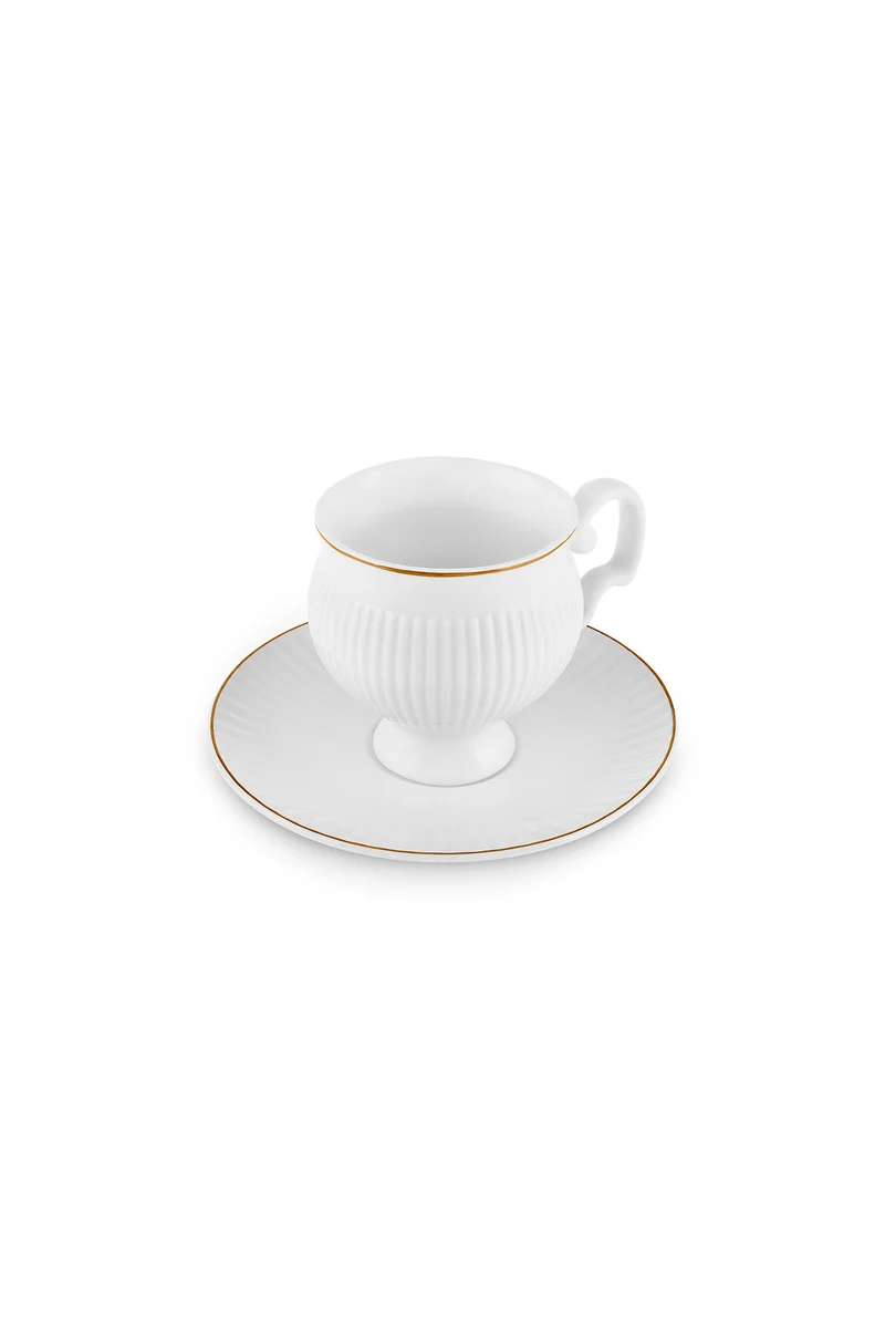 Karaca Malta Bone-China Teetassen-Set mit Untertassen, 4-teilig, für 2 Personen, 210 ml, Gold-Weiß.