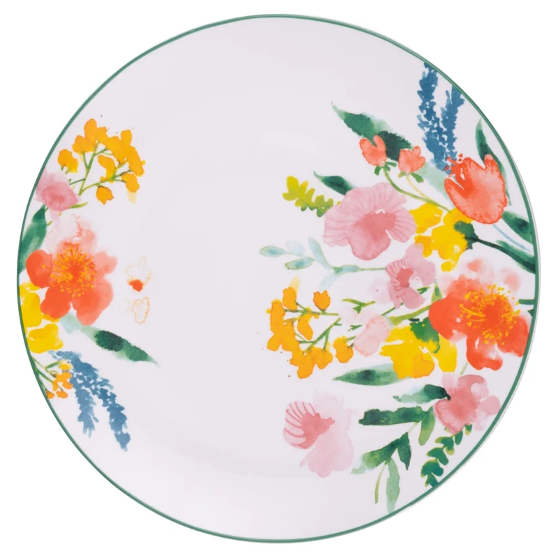 Villa d'Este Home Geschirrset Flora Porzellan 18-teilig / 6 Personen - 6 Speiseteller, 6 Frühstücksteller und 6 Suppenteller