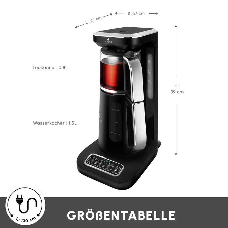 Karaca Caysever Robotea Pro 4 in 1 sprechender automatischer Teekocher Wasserkocher und Filterkaffeemaschine 2500W Chrome